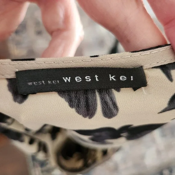 west kei womens floral‎ tie waist 3/4 sleeve top blouse shirt size S made in USA - Picture 2 of 8